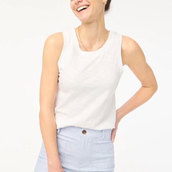 J. Crew Girlfriend Tank Top Sleeveless Crew Neck 100% Cotton White NWT Medium - Picture 1 of 10
